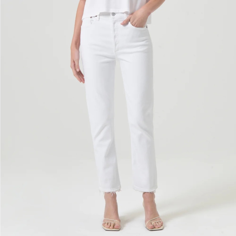 AGOLDE Riley High Rise Straight Crop Stretch White Denim jeans size 24